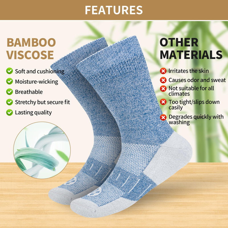 [Australia] - Diabetic Socks for Men,6 Pairs Non Binding Crew Diabetic Socks for Men Size 9-12 Deep Grey/Brown/White/Deep Blue/Black/Deep Brown Large 