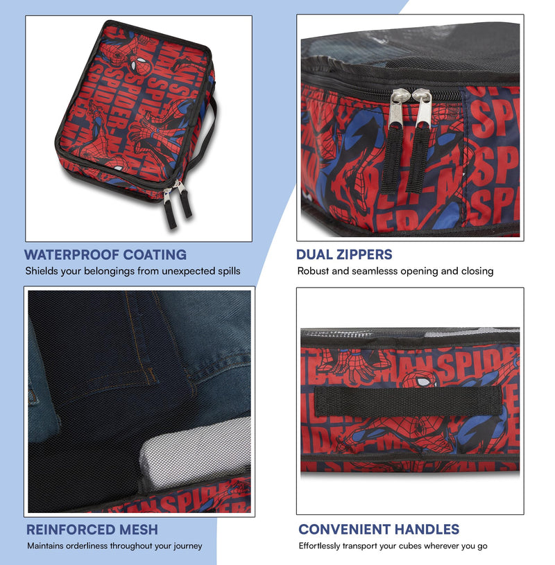 Marvel Spiderman 5-Piece Packing Cube Set - Spiderman, Ironman, Captain America - 5 Piece Packing Cubes Compression Travel Essential Accessories - Luggage Suitcase Organizer Set - For Kids, Adults Black