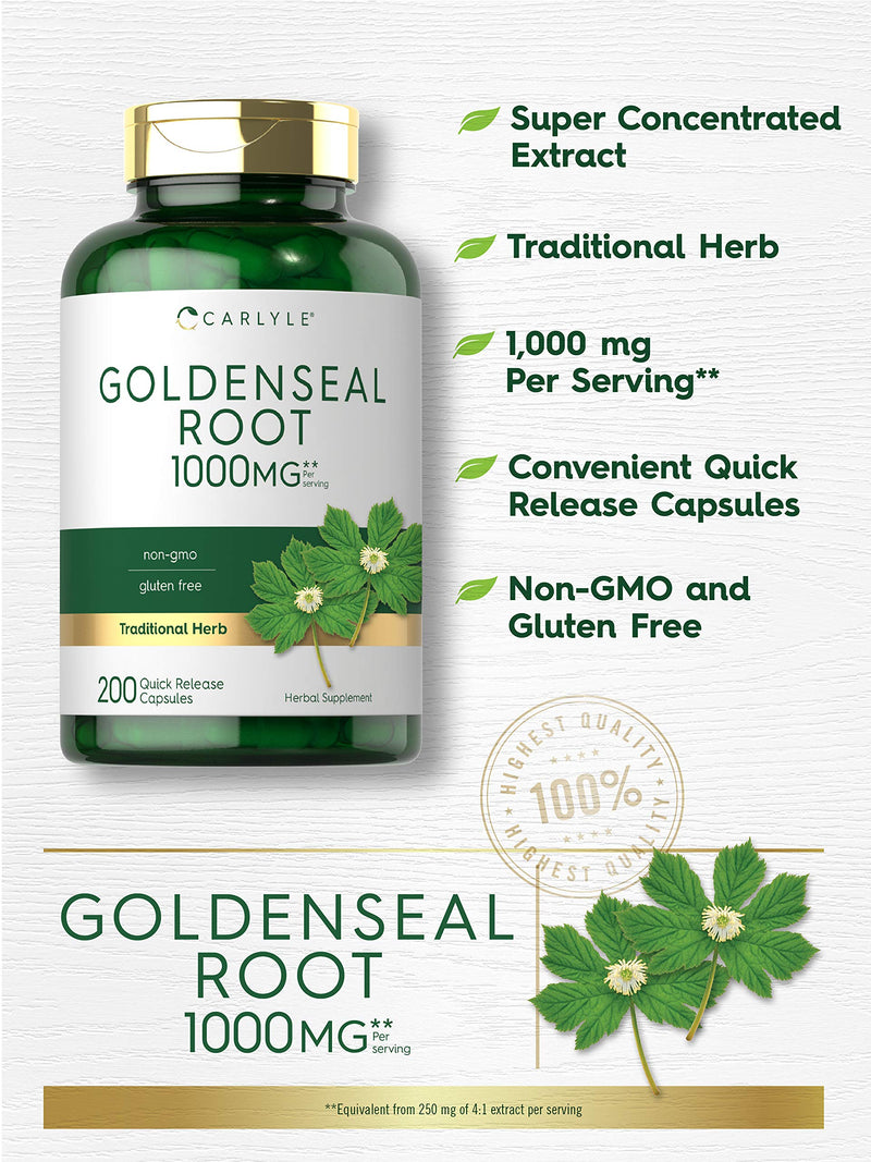 Carlyle Goldenseal Root Capsules 1000mg | 200 Count | Traditional Herb Supplement | Non-GMO, Gluten Free