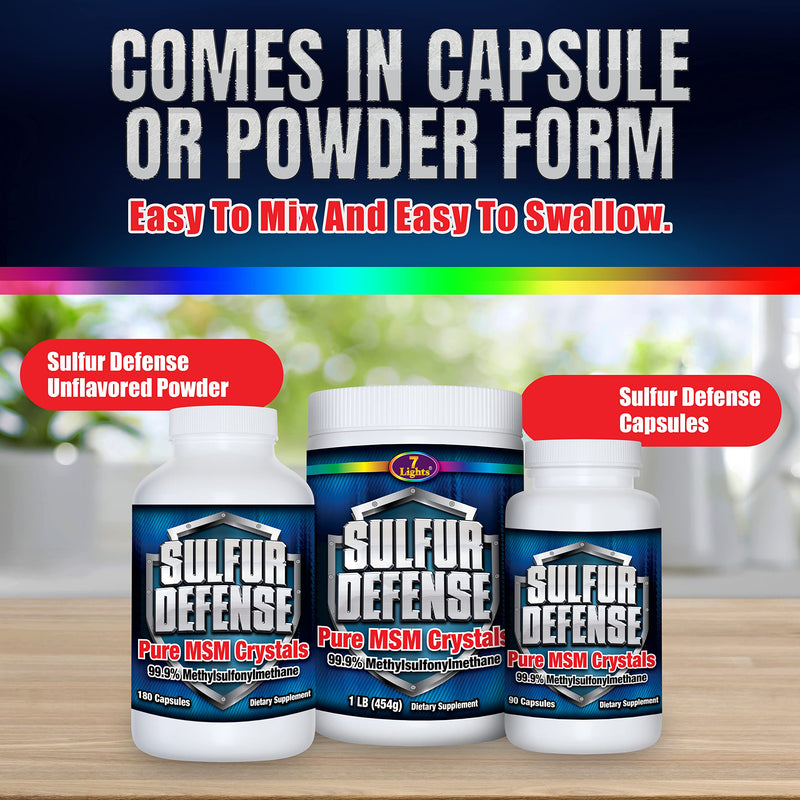 [Australia] - Sulfur Defense Opti-MSM 99.9% Pure MSM Powder Capsules, Made in USA, Organic Methylsulfonylmethane, non-GMO, Gluten-Free, Immune System Booster, Soothes Joint Pain, Younger Skin, Hair, Nails, 180 caps 1 Count (Pack of 180) 