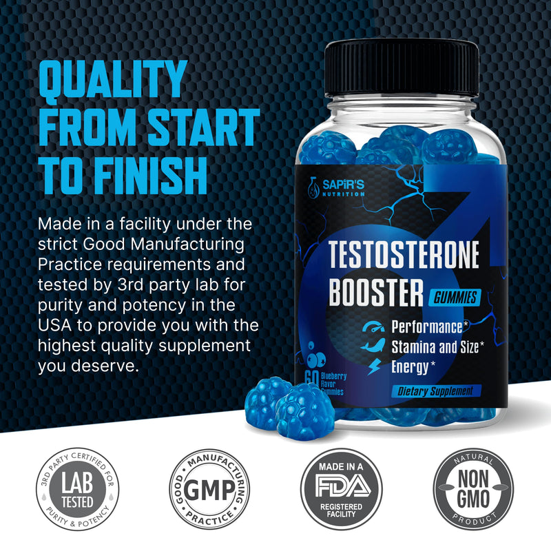 Testosterone Booster Gummies, Male Enhancing Supplement, Add 2 in” Enlargement Gummies for Men , Male Enhancement Chews Energy, Strength, Stamina, Endurance, Performance, Natural Blue Berry Chews