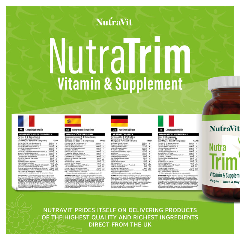 NUTRATRIM - Weight Management Supplement | Slimming Tablets - 30 Tablets - Helps Achieve Weight Goals & Digestion | with Raspberry Ketones, Apple Cider Vinegar & Green Tea - Vegan - NutraVit