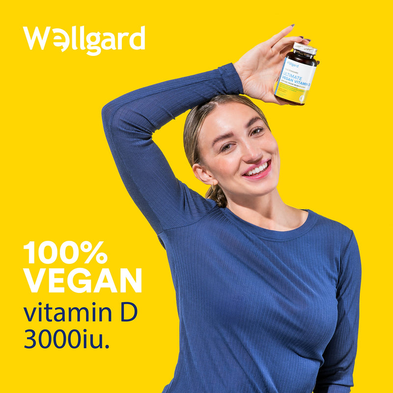 Vegan Vitamin D3 High Strength 3000 IU Capsules by Wellgard, Maximum Strength Vitamin D Supplement, Made in UK