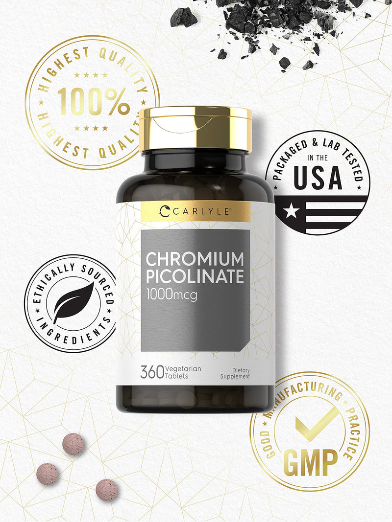 [Australia] - Ultra Chromium Picolinate 1000mcg | 360 Tablets | Vegetarian, Non-GMO, Gluten Free | By Carlyle 