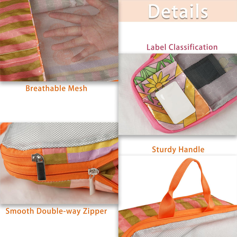7 Pcs Compression Packing Cubes for Travel Luggage, Lightweight Suitcase Organizer Bags Set, Compression Packaging Cube for Travel Essentials, Packing Cubes for Carry on Suitcase Macaron