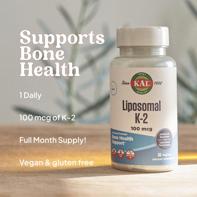 KAL Liposomal Vitamin K2 Plus D3, Vegan Capsules, 30 Servings | Vitamin K2 MK-7 & Vitamin D3 Liposomal Formula, 30 Servings, Vegan Capsules, Manufactured in a GMP-Certified Facility