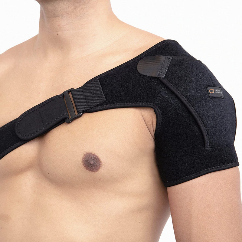Copper Compression Recovery Shoulder Brace - Immobilizer for Torn Rotator Cuff, AC Joint Pain Relief, Dislocation, Arm Stability, Injuries, Tears - Adjustable Fits Men, Women - Black Plus Size - L/XL Large-X-Large