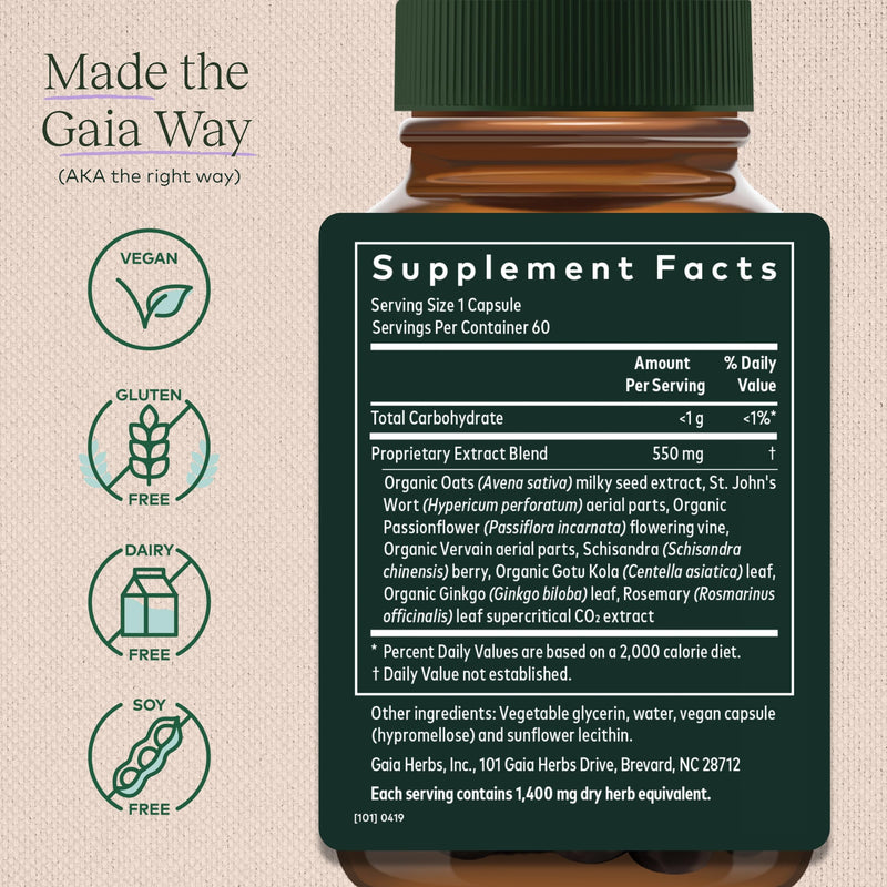 [Australia] - Gaia Herbs Emotional Balance - Stress Support Supplement to Help The Body Cope with Stress - with St. John’s Wort, Passionflower, Vervain, and Oats - 60 Vegan Liquid Phyto-Capsules (20-Day Supply) 