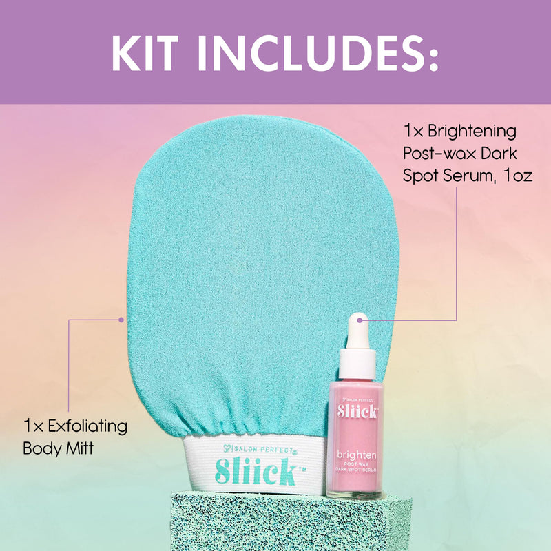 Sliick Buff + Brighten Ingrown Hair Treatment for Bikini Area – Post Shave Serum & Exfoliating Mitt for Razor Bumps & Dark Spots, Ingrown Hair Serum, 1 fl oz