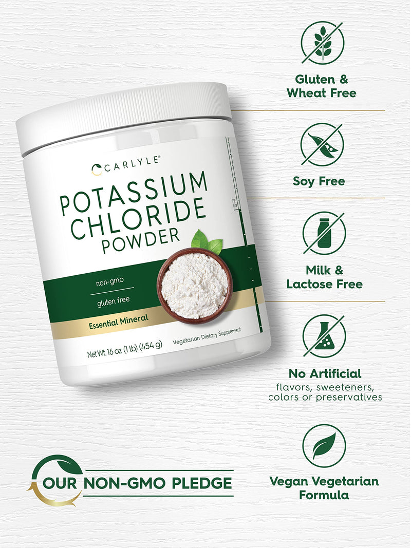 [Australia] - Carlyle Potassium Chloride Powder Supplement 16 oz | Food Grade | Salt Substitute | Vegan, Vegetarian, Non-GMO, Gluten Free 
