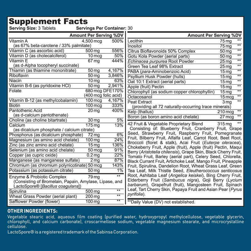 Dr. Tobias Adult Multivitamin for Women & Men 90 Count | Daily Energy & Immune Support | Vitamin Supplement with 42 Fruits & Vegetables + Probiotic + Enzymes | Vegan | 30 Servings 90 Count (Pack of 1)