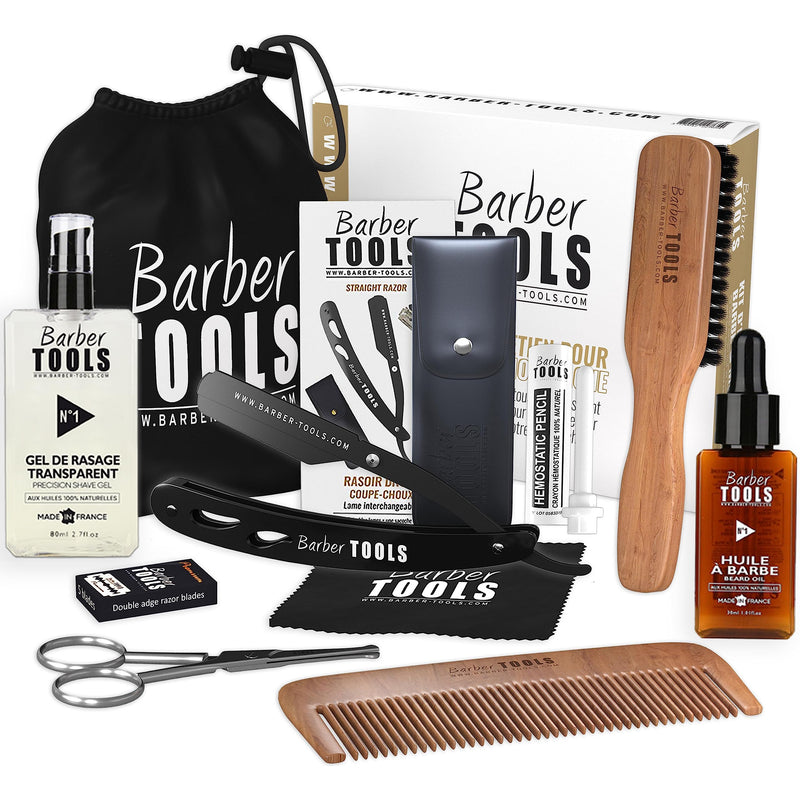 [Australia] - Beard care set: beard oil, transparent shaving gel, razor with kohl scissors, beard brush, beard comb, scissors, storage bag 