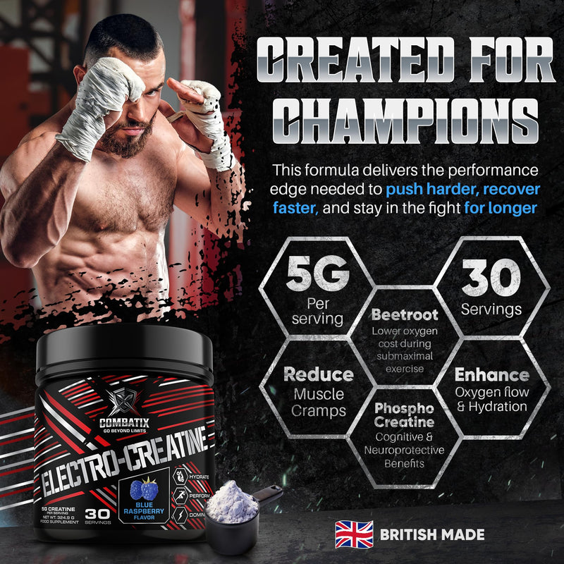 Premium Creatine Monohydrate + Electrolytes Powder 324g – Supplement for Performance Athletes – Hydration, Recovery & Endurance Support - Pre & Intra Workout (30 Servings,Blue Raspberry) Blue Raspberry 30 Servings