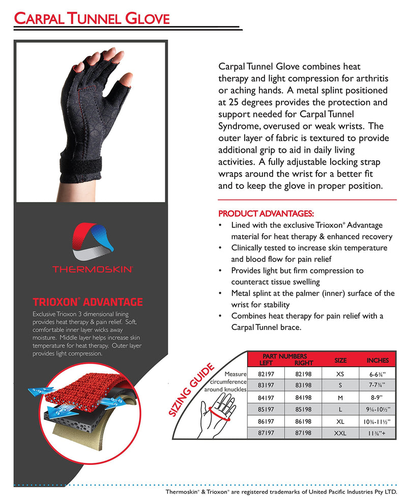 Thermoskin Carpal Tunnel Glove, Left Hand, Black, Large