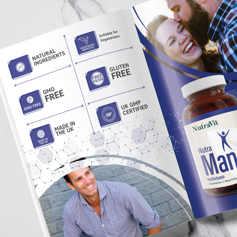 NUTRAMAN - Mens Multivitamin | Vitamins for Men - 30 Tablets - 34 Vitamins & Minerals - Daily Vitamins for Energy & Health - with Probiotics, Panax Ginseng, Amino Acids & Methyl B12 - NutraVit