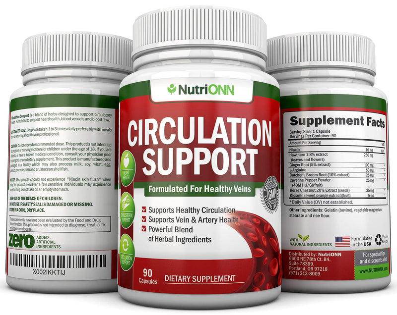 [Australia] - Blood Circulation Support - All Herbal Supplement For Healthy Blood Flow, Arteries & Veins - Promotes Leg Comfort - With Hawthorn, Niacin, L-Arginine, Butcher’s Broom, Cayenne Pepper, Horse Chestnut 