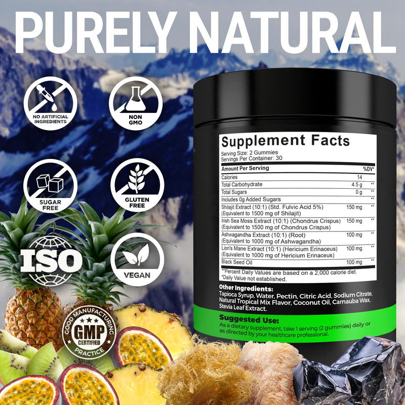 [Australia] - Organic Shilajit Gummies with Sea Moss Gummies - Shilajit Supplement for Immune Support - Pure Himalayan Shilajit and Ashwagandha with Sea Moss and Shilajit, Lion‚Äôs Mane Extract and Black Seed Oil 
