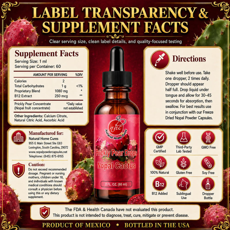 Prickly Pear Drops with Vitamin B12, Concentrated Nopal Cactus Fruit Liquid Supplement, Betalains, Vitamins & Trace Minerals, 60 Servings, Sweet-Tart, 2 Fl Oz (1) 1 Pack