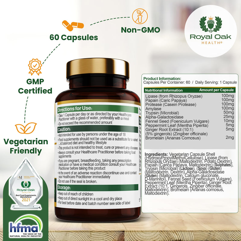 Digestive Enzymes - Broad Spectrum 10 in-1 Formula - with Amylase, Protease, Lipase, Papain & Bromelain - 60 Vegan Capsules, UK Made