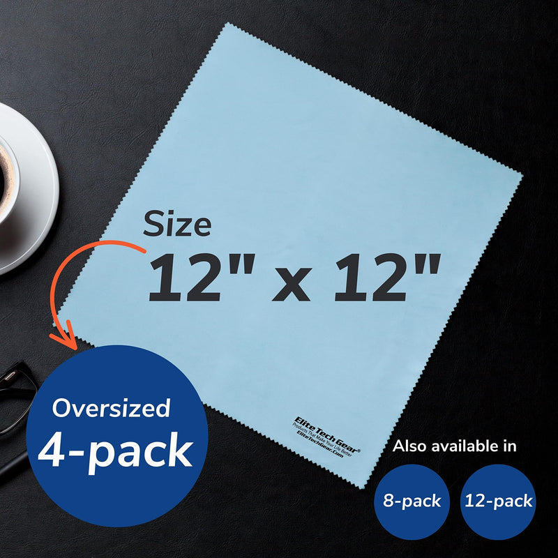 [Australia] - Microfiber Cloth - 4-Pack, 12" x 12" Oversized Cleaning Cloths. Washable and Durable Microfiber Cleaning Cloth for Glasses, Lenses, Electronics and Screens. High Tech Quality Material Light Blue 4-Pack "OVERSIZED" 