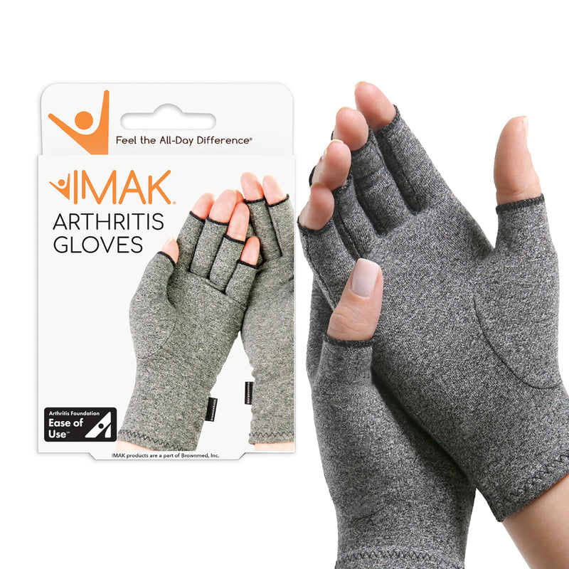 IMAK Compression Arthritis Gloves - Fingerless, Support for Joint Pain & Circulation, Unisex, Compression Gloves Large Grey