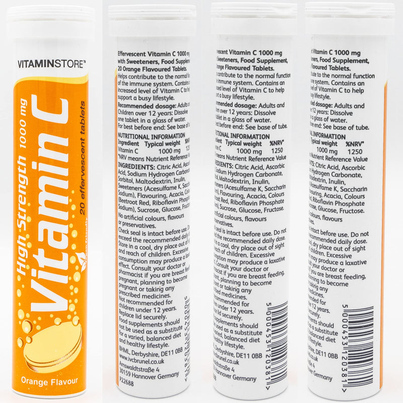 Vitamin Store Variety Pack Effervescent Tablets - 6 Packs Variety of 20 Flavoured Dissolvable Fizzy Supplement - Contains Vitamins C, D, Zinc & Selenium