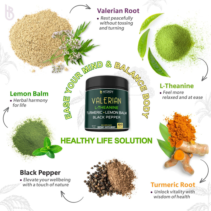 [Australia] - 5in1 Valerian Root Capsules Plus L-Theanine, Lemon Balm, Turmeric and Black Pepper for Relaxation, Restful Night, Digestion & Immune Support - 100 Count 