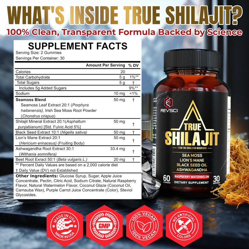 [Australia] - Himalayan Natural Shilajit Gummies for Men ‚Äì Made in USA, True Gold Pure Himalayan Shilajit for Men Gummies, Energy & Focus Support with Ashwagandha & Sea Moss, Vegan, 60 Count 