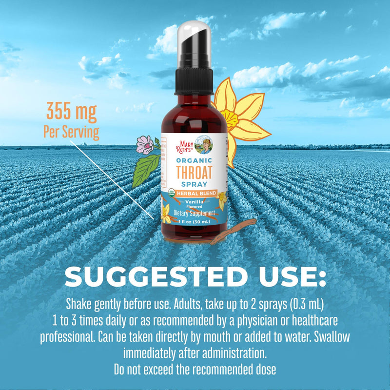 MARYRUTH'S Organic Throat Spray (Vanilla) & Lymphatic Cleanse Drops | USDA Organic, Clean Label Project Verified® | Vitamins for Throat Relief, Immunity & Overall Health | Vegan, Gluten Free, Non-GMO