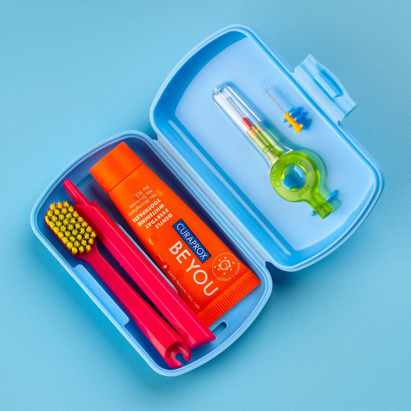 Curaprox Travel Kit - CS 5460 Toothbrush with 'Be You' Toothpaste | 2 CPS Prime Interdental Brushes 07 and 09 | Dental Care Kit 9.5 cm x 6 cm | Blue