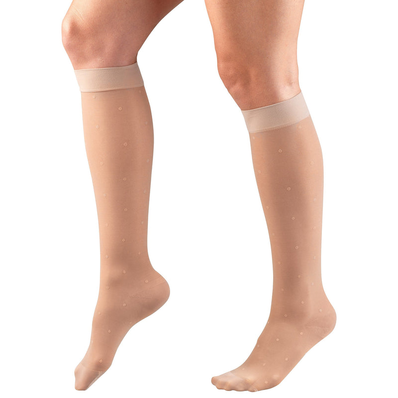 [Australia] - Truform Sheer Compression Stockings, 15-20 mmHg, Women's Knee High Length, Pattern Knit, Nude, Large Nude Dot Pattern Medium (1 Pair) 