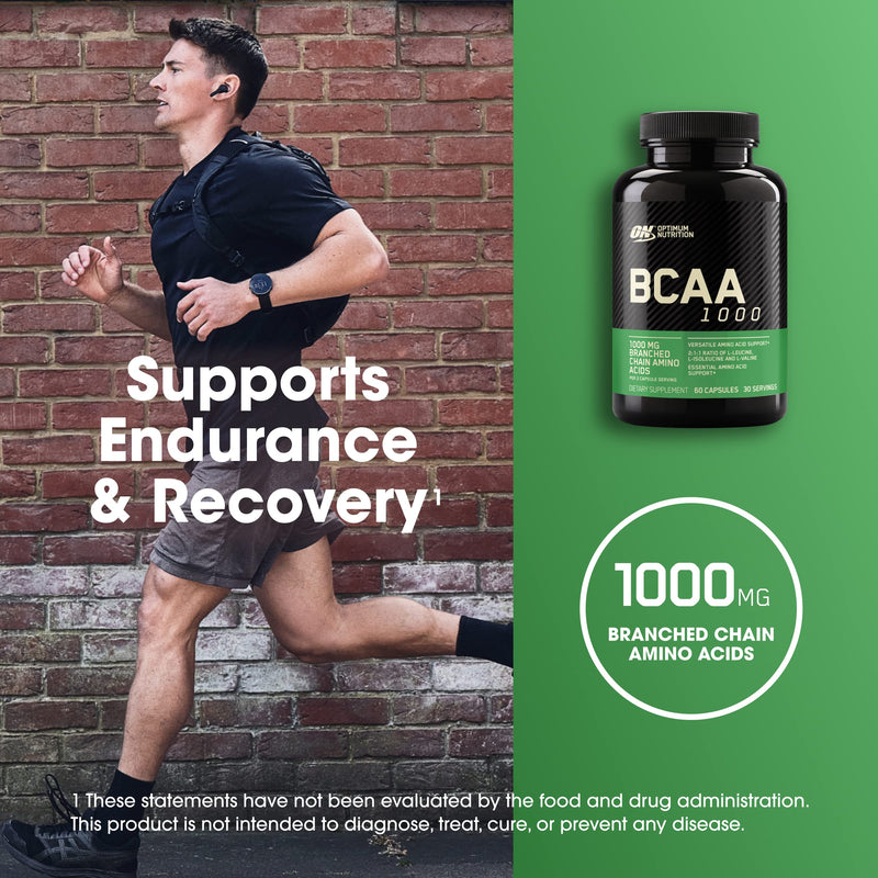 [Australia] - Optimum Nutrition Instantized BCAA Capsules, Keto Friendly Branched Chain Essential Amino Acids, 1000mg, 60 Count Unflavored 60 Count (Pack of 1) 