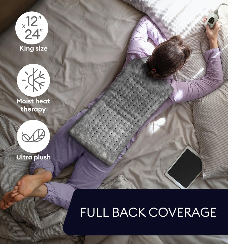 [Australia] - GENIANI King Size Heating Pad for Back Pain & Cramps Relief, FSA HSA Eligible, Auto Shut Off, Machine Washable, Moist Heat Pad for Neck & Shoulder, Knee, Leg, Heat Patches, Tabby Gray 12'‘×24’’ XL 12"x24" 