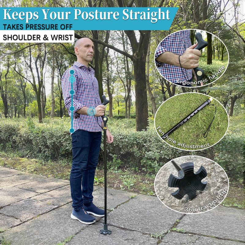 [Australia] - Walking Cane Foldable for Men & Women Seniors for Balance,Self Standing Folding Cane,Height Adjustable Anti-Slip Lightweight Alloy Walking Stick Collapsable for Travel Mobility Aid black 