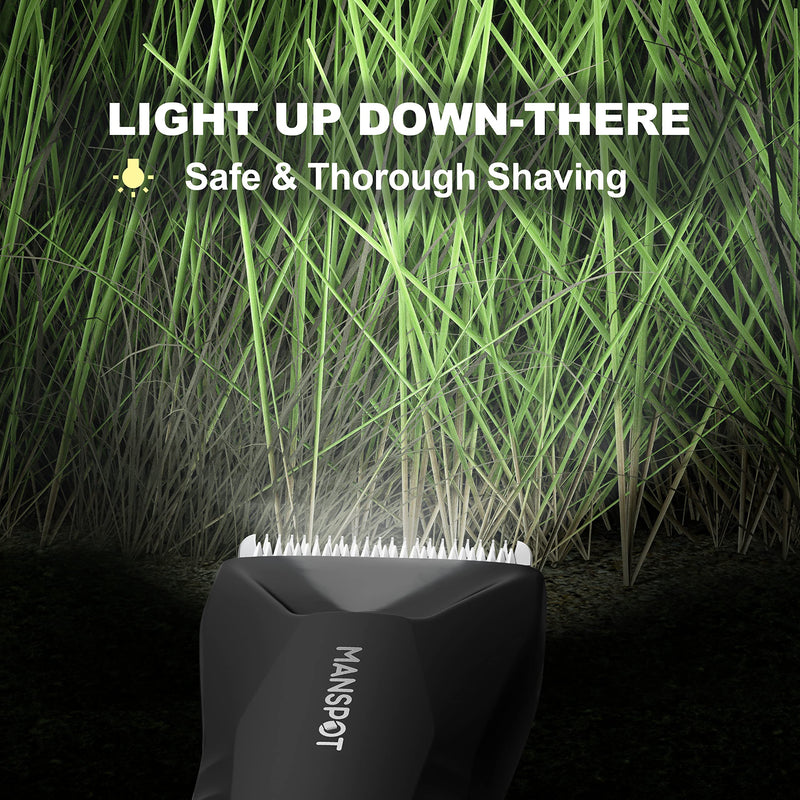 [Australia] - MANSPOT Manscape Body & Pubic Hair Trimmer for Men, Electric Groin Hair Trimmer, Replaceable Ceramic Blade Heads,Waterproof for Wet/Dry Use,Standing Recharge Dock,90 Minutes Shaving(Black) Metallic Black 