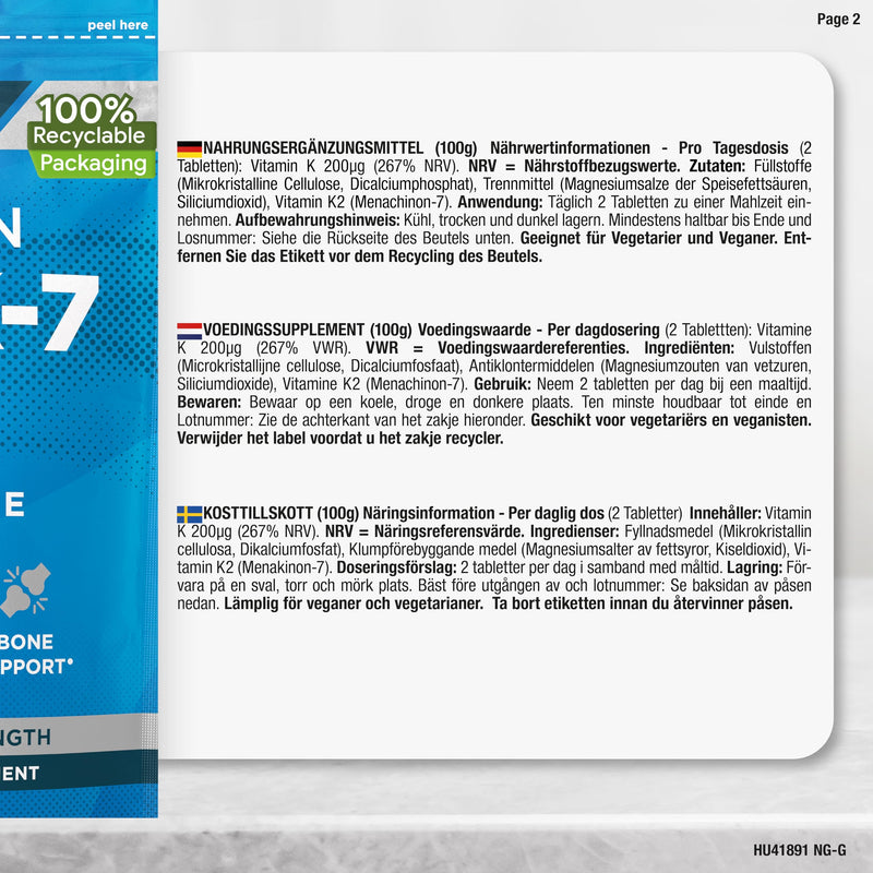 [Australia] - Vitamin K2 MK7 200ug | 365 Vegan Tablets | High-dose menaquinone MK-7 | by Horbaach 