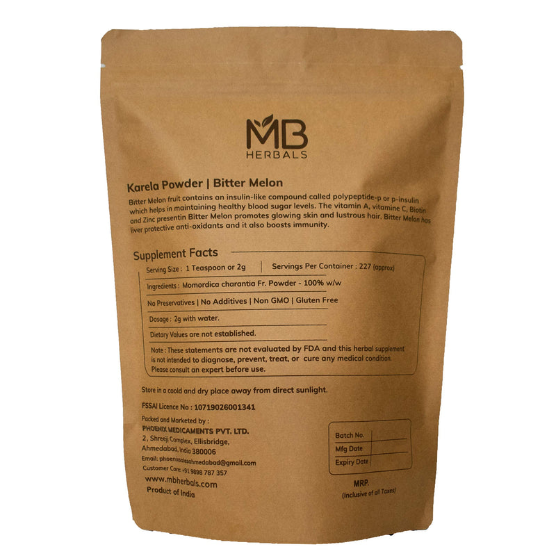 [Australia] - MB Herbals De-Seeded Karela Powder 454 Gram | 1 LB / 16 oz | 100% Pure Bitter Melon Powder | Momordica charantia Fr. | No Preservatives | Non GMO | Gluten Free 