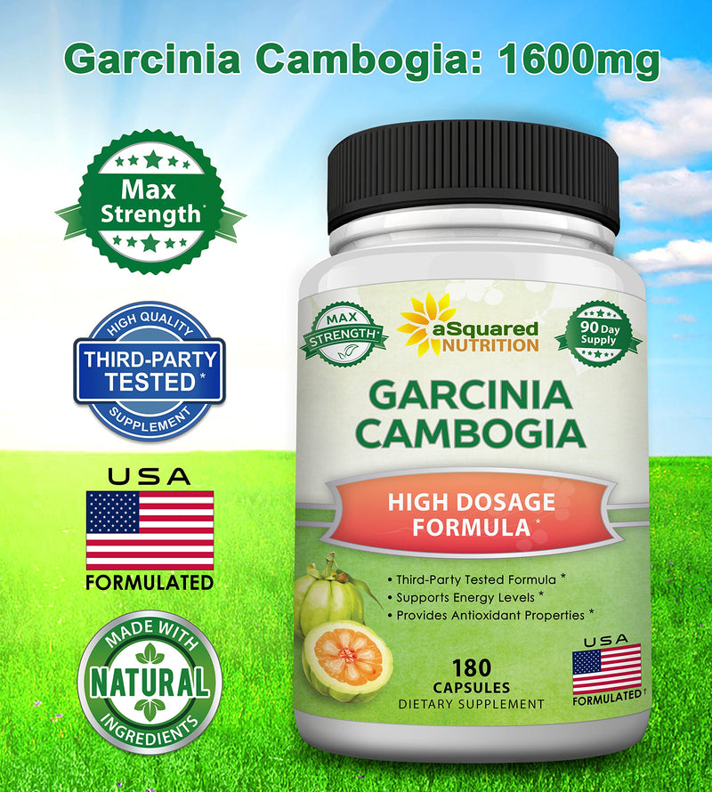 [Australia] - aSquared Nutrition Garcinia Cambogia 1600mg-180 Capsules-Natural Pure Extract Pills for Brain Health- Standardized Ultra HCA & Garcinia Cambogia Supplement Alternative to Gummies, Drops, Tea & Powder 