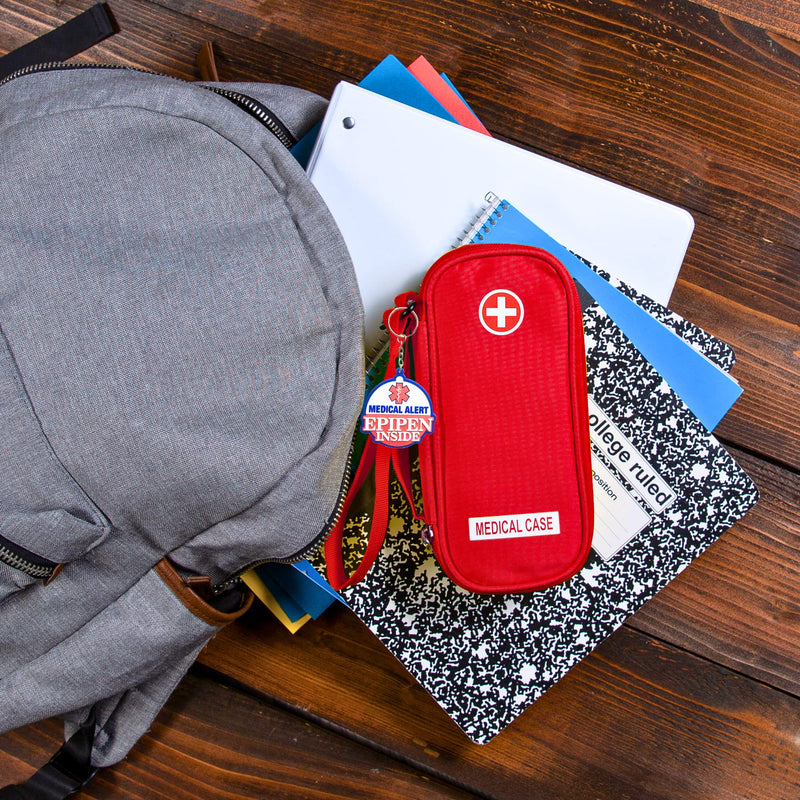 [Australia] - EpiPen Medical Carrying Case Insulated, Travel Medication Organizer Bag Emergency Medical Pouch, Fits 2 EpiPens, Asthma Inhaler, Anti-Histamine, Auvi-Q, Allergy Medicine Essentials, Red 