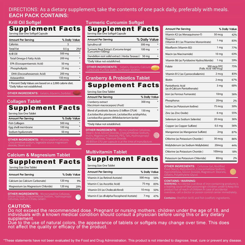 RevitaPlus Multivitamin for Women with Vitamin A,B,C,D3,E,K2,Biotin, Collagen,Krill Oil,Cranberries Supports Energy,Wellness,Beauty and Immune - Vitamin Packs for Women Health 30 Packs 1 Box