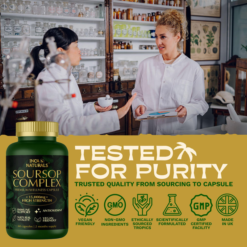 Soursop Graviola Capsules | Extra High Strength 15,000mg 30:1 Extract Per Serving & 40mg Vitamin C& 10mg zinc picolate | Potent Antioxidant, 2 Month Supply, Superfruit Supplement