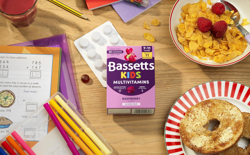 Bassetts Kids Multivitamins 7-11 Years Raspberry Flavour 60 Gummies 60 count (Pack of 1) New - 11 Nutrients 60 Gummies