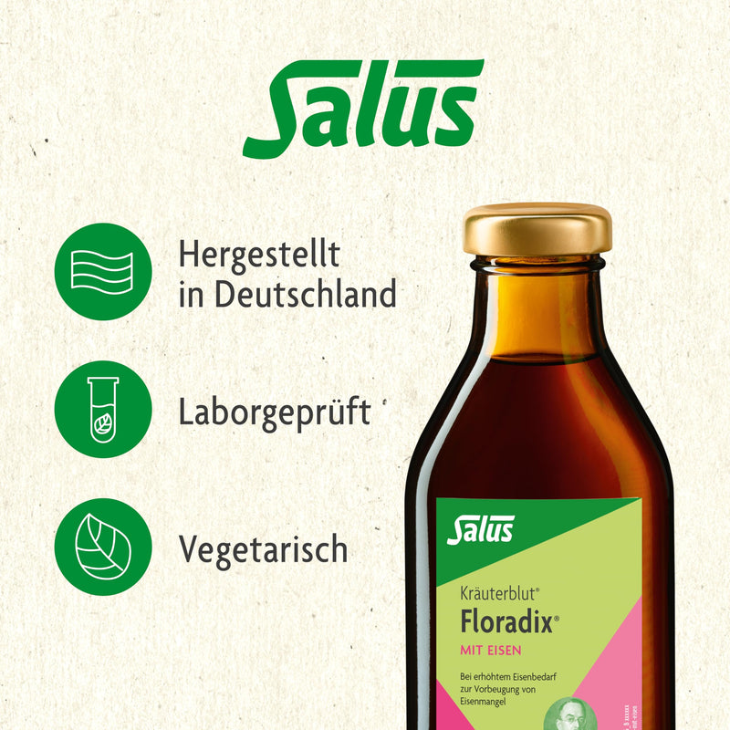 [Australia] - Salus Herbal Blood Floradix with Iron - 1x 500 ml - Special herbal tonic with organically bound iron, fruit juices and medicinal herbs - For full iron stores instead of iron deficiency 