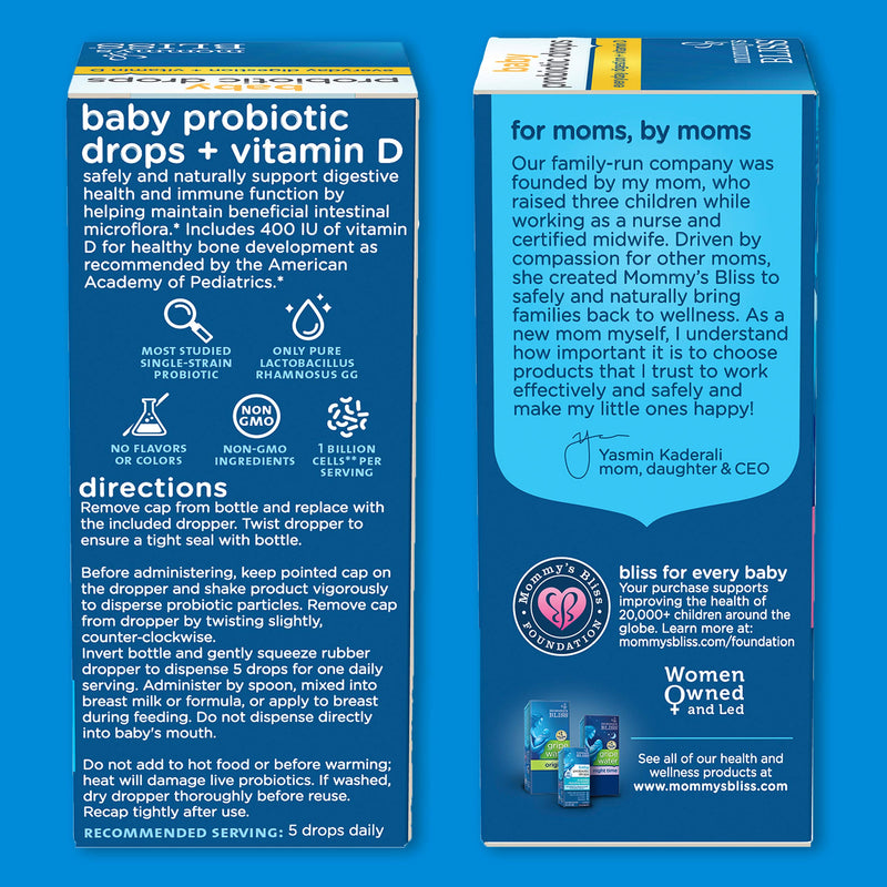 [Australia] - Mommy's Bliss Baby Probiotic Drops + Vitamin D, Supports Digestive Health and Immunity, 400IU Vitamin D for Healthy Bone Development, Newborns +, Flavorless, 0.34 Fl Oz (30 Servings) 