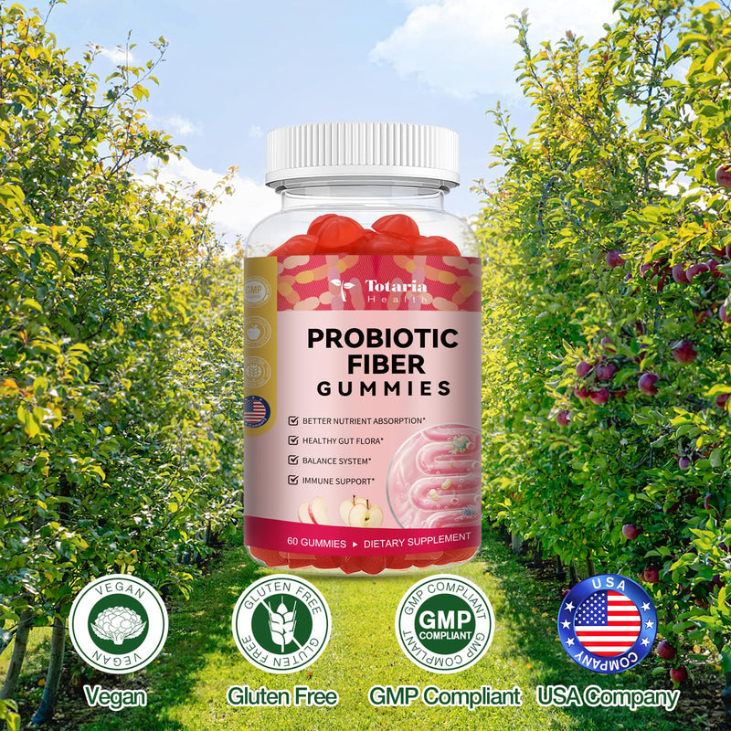 [Australia] - 9-in-1 Probiotic Fiber Gummies for Adults & Teens 16G Fiber per Serving, Psyllium Fiber Supplement with 5 Billion CFU Bacillus Coagulans, Inulin, ACV for Digestive & Gut Wellness - 60 Gummies Apple 60 Count (Pack of 1) 