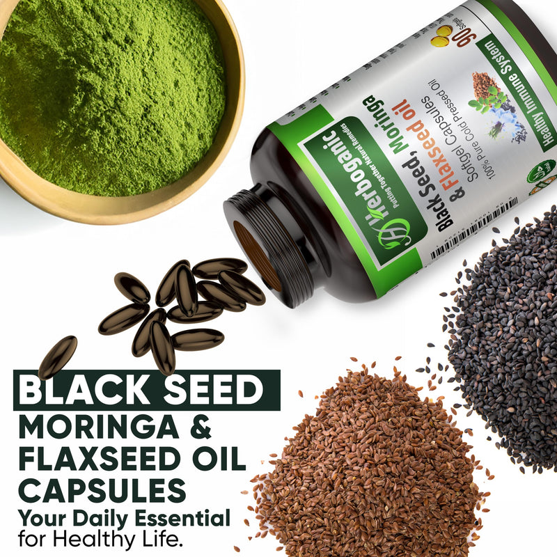 [Australia] - Black Seed, Moringa and Flaxseed Oil Softgels Capsules - 90 Count - blended with other herbal products-Supports overall health wellness and immunity. Black-Seed-Moringa-Flaxseed 
