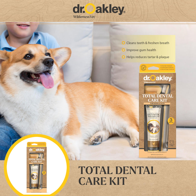 [Australia] - Total Dental Care Kit for Dogs & Cats – Chicken Flavor Enzymatic Toothpaste, Dual-Head Toothbrush & Finger Brush – Helps Reduce Tartar & Plaque – Vet Recommended – 3-Piece Set 