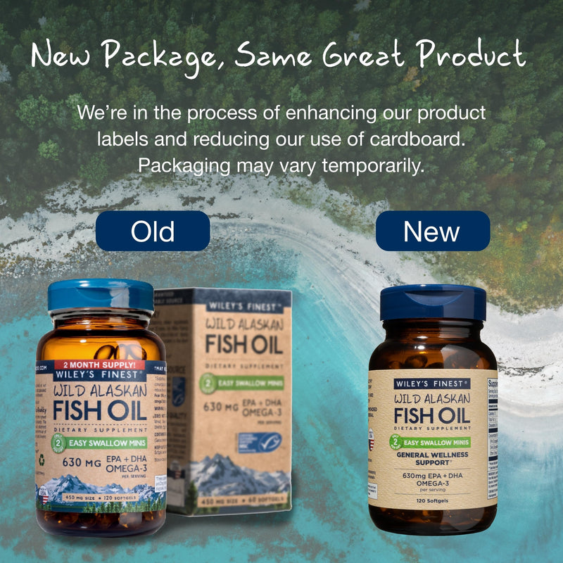 [Australia] - Wiley's Finest Wild Alaskan Fish Oil Easy Swallow Minis - Omega-3 Fish Oil Supplement for Adults and Kids - Double-Strength 630mg EPA and DHA Natural Supplement - 120 Mini Softgels (60 Servings) 120 Count (Pack of 1) 