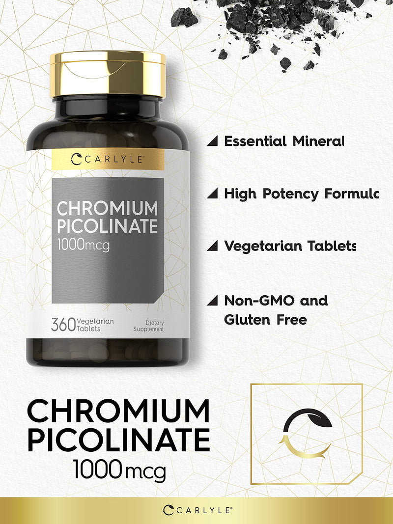 [Australia] - Ultra Chromium Picolinate 1000mcg | 360 Tablets | Vegetarian, Non-GMO, Gluten Free | By Carlyle 