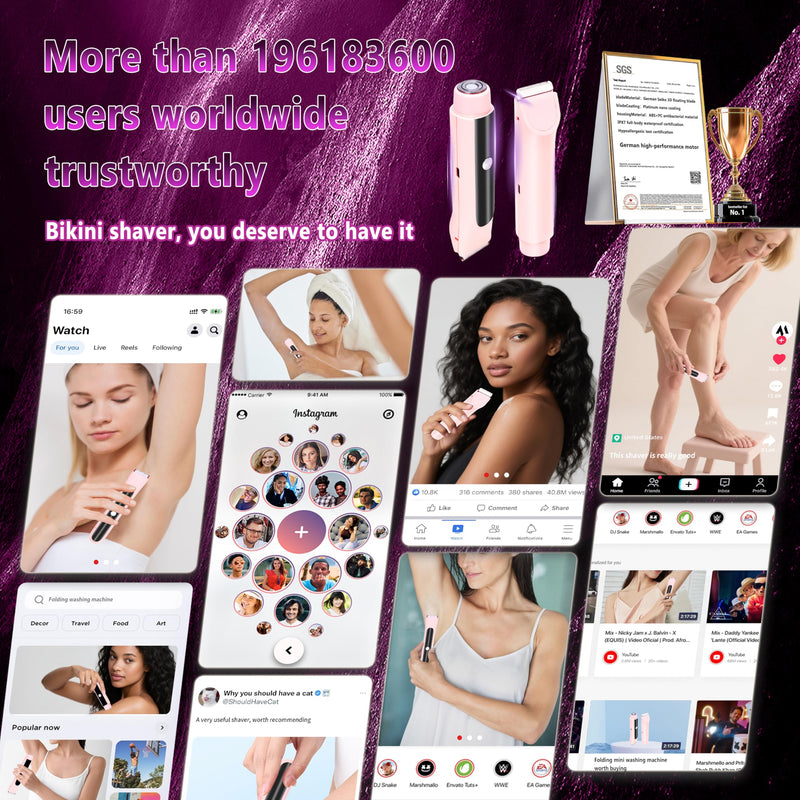 [Australia] - 4.0 Upgrade Bikini Trimmer for Women【SGS Certification Intelligent AI Chip】 Skin-Friendly mild and Smooth 2 in 1 Electric Bikini Trimmer IPX7 Waterproof USB Rechargeable，Suitable for Bikini Pink 